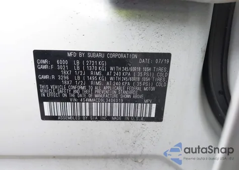 2020 Subaru Ascent Premium из США, поврежденный, VIN 4S4WMACD9L3406019